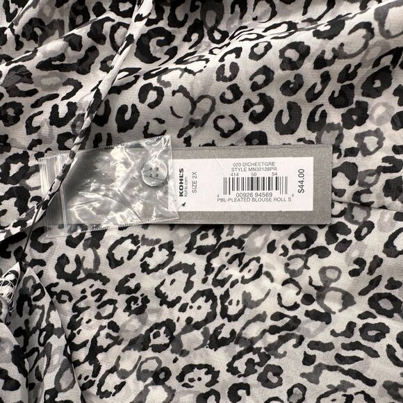 Apt. 9 2X Cheetah Leopard Print Tunic Blouse Drawstring Waist Pleated Animal - Picture 3 of 11